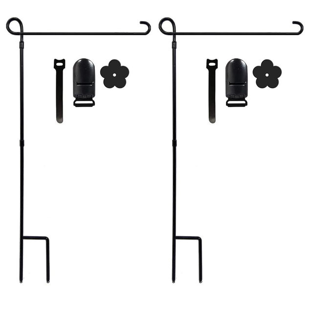 ESTTOP 2PC Garden Flag Holder Stand, Premium Yard Flag Holder Weather-Proof Metal Powder-Coated Flagpole with Clip and Stopper for Easter Garden Flag, Spring Garden Flag, Outdoor Garden Decor