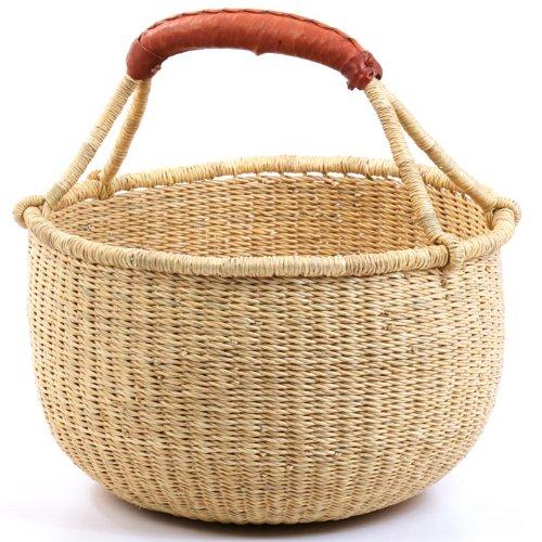 Fair Trade Ghana Bolga African Dye-Free Fully Shaped Medium Market Basket 11-13" Across, 22197, Made in Bolga, Ghana, West Africa Exclusively for: Fair Trade Gifts and Home Decor