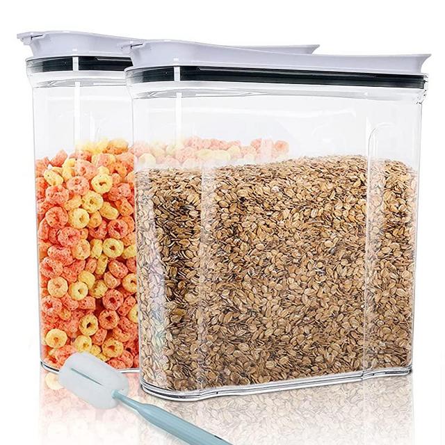 Cereal Containers Storage Set, Airtight Food Storage Container with Lid 4L/135.2oz, 2PCS BPA-FREE Plastic Pantry Organization Canisters for Rice Cereal Flour Sugar Dry Food in Kitchen