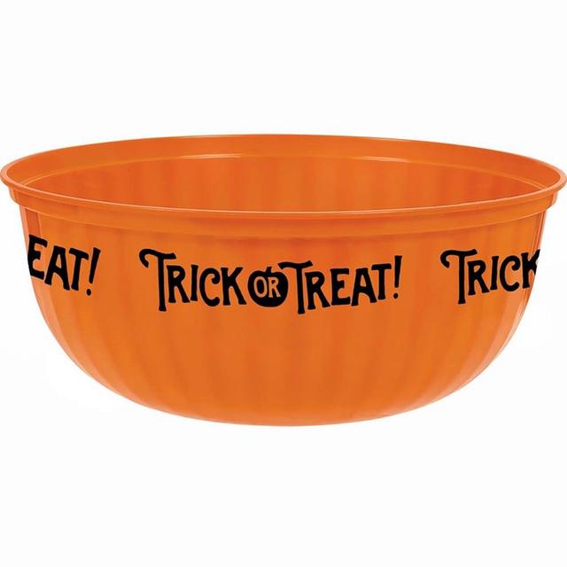 Amscan Orange Trick-Or-Treat Large Plastic Bowl - 6 Quarts (1 Count) - Perfect for Collecting Candies while Trick-Or-Treating & Party Decor