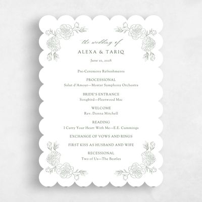 White Scalloped Wedding Program - Mauve