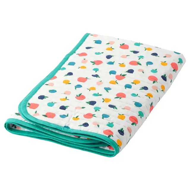 RÖRANDEQuilted blanket, fruit/dots pattern/blue38x38 "