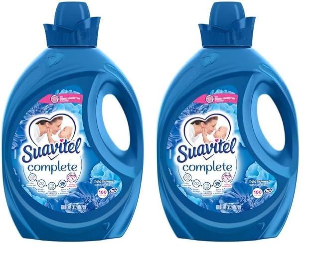 Suavitel Complete Liquid Fabric Conditioner, Laundry Fabric Softener with Fabric Protection Technology, Field Flowers, 100 oz, Enough Liquid For 100 Small Loads (Pack of 2)