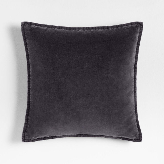 Relaxed Washed Organic Cotton Velvet 20x20 Deep Indigo Throw Pillow Cover