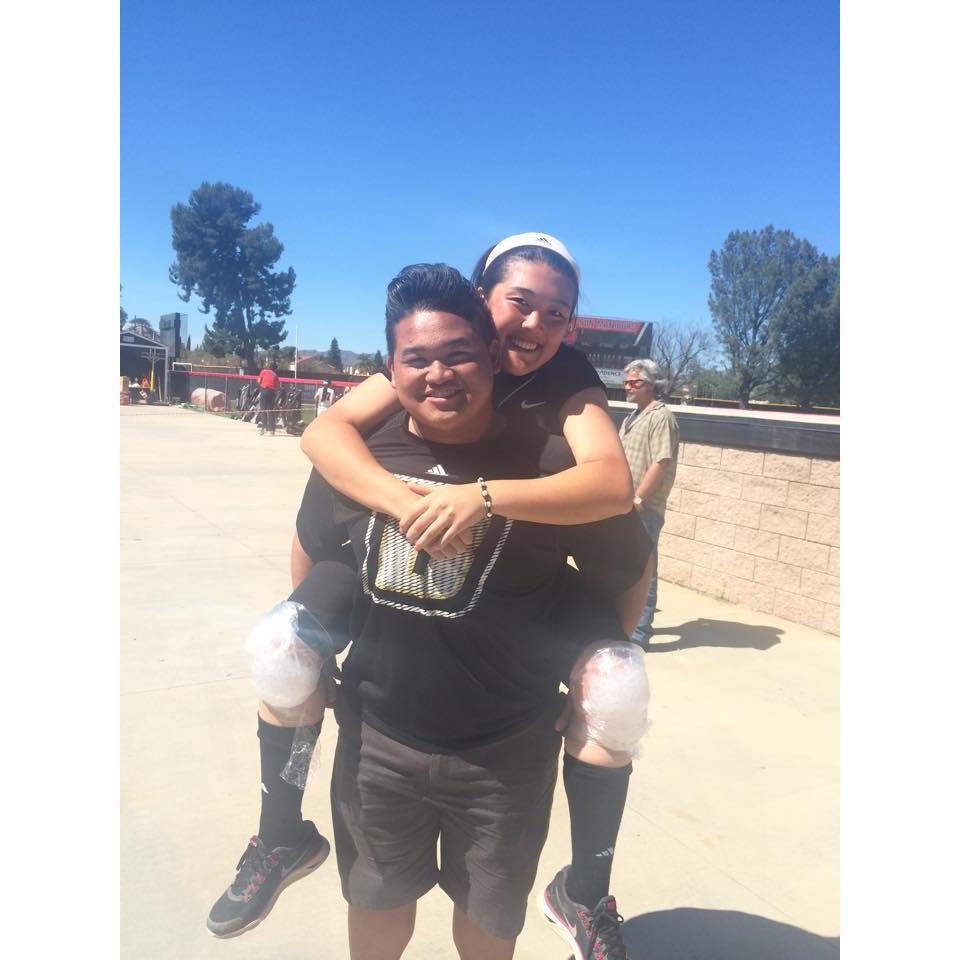 Brandon comes to watch Robyn play collegiate softball at Cal State Northridge in March 2015.