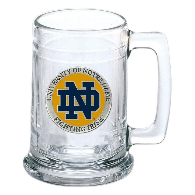 Heritage Pewter Notre Dame Beer Stein Glass | 15 Ounce German-Style Beer Glass | Intricately Crafted Metal Pewter Alma Mater Inlay
