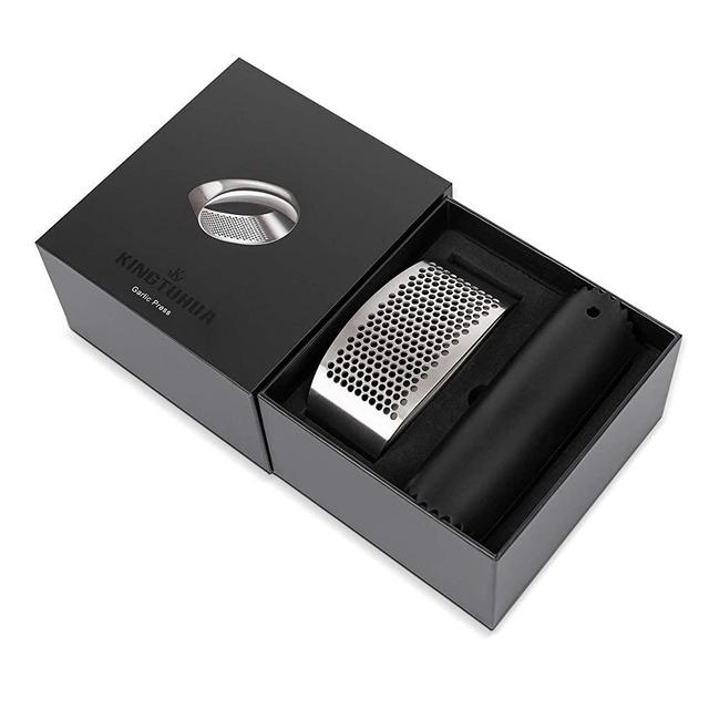 Stainless Steel Garlic Press, Hand-press Arc Shape Design Grade Garlic Mincer Crushe, Press-type Garlic Crusher, With Silicone Tube Peeler & Cleaning Brush&MIni Scraper By KINGTUHUA