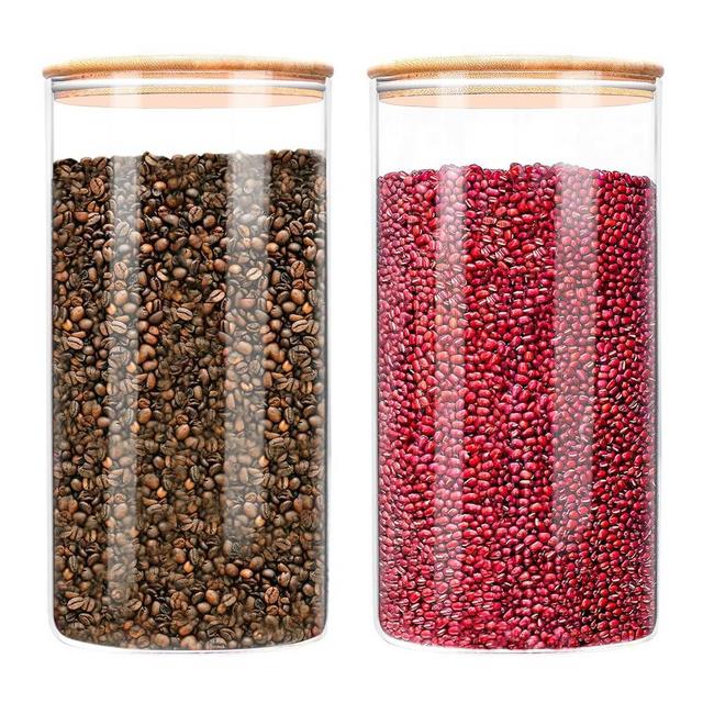 GTJ Large Glass Food Storage Containers with Lids, Glass Canisters 180oz [Set of 2], 1.4 Gallon Glass Jars with Bamboo Lids, Flour Sugar Storage Containers, Airtight Storage Containers for the Kitchen