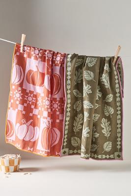Pumpkin Jacquard Dish Towels, Set of 2