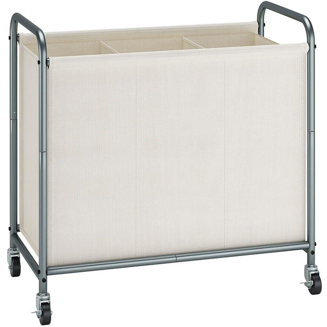 STORAGE MANIAC Rolling Laundry Hamper, 165L Laundry Basket with Lockable Wheels, Triple Laundry Sorter Cart, 3 Bag Laundry Separator Hamper, Dirty Clothes Laundry Divider Hamper, 3 Section Beige