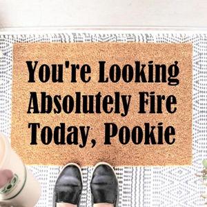 Funny Coir Doormat You're Looking Absolutely Fire Today, Pookie Front Door Mat Entryway Outdoor Mat with Heavy Duty Front Porch Welcome Mats House Warming Gift Mat Outdoor Decor Rugs 23.7x15.7 inch