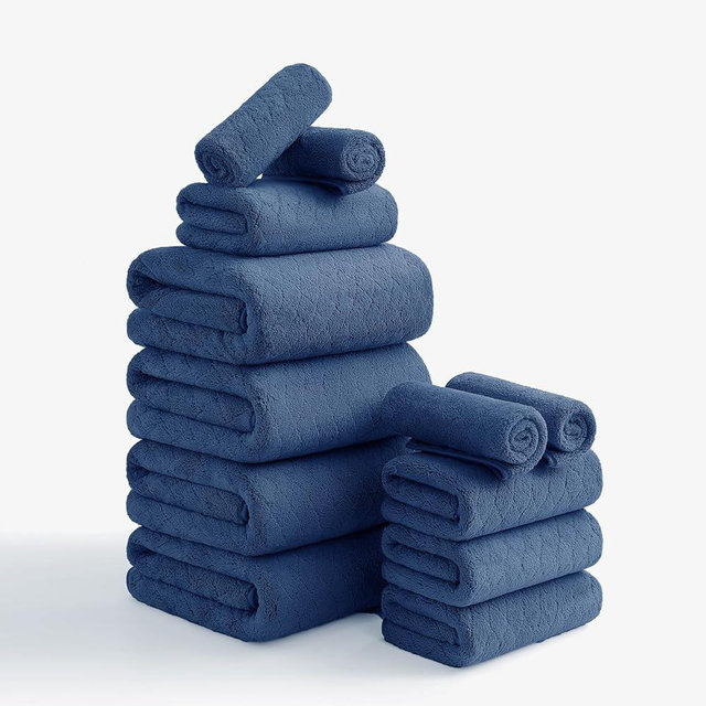 Hailea Luxury Bath Towels Set - 12 Piece (4 Large Bath Towels,4 Hand Towels,4 Washcloths), 100% Microfiber,Extra Absorbent Super Soft & Quick Dry,Complete Family Pack for Bathroom Gym Pool,Navy