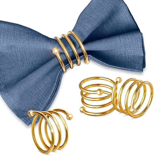 Gold Napkin Rings Set of 8 - Valentine Napkin Rings with Elegant Spiral Design | Durable Metal & Shiny Gold Finish | Great for Weddings, Holidays & Everyday Use | Romantic Valentine Table Decoration