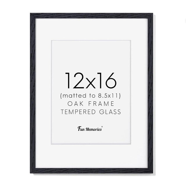 Black Picture Frame 12x16, Oak Wood 12"x16" Photo Frame for Wall, 12x16 Frame with Mat for 8.5x11, 12 x 16 Poster Frames - Tempered Glass (Black, 1 Pack)