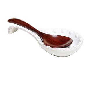 MyGift - Decorative Kitchen Stove & Counter Top White Ceramic Spoon Rest / Cooking Utensil Holder with Handle