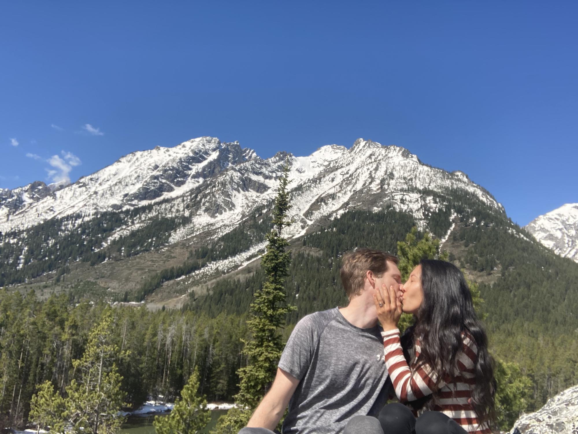 Moments after Kevin proposed on the top of a rock on an island in Grand Teton National Park
