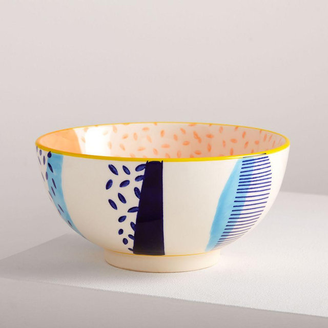 Hand-Painted Pattern Pop Bowl, Large, Light Pool, Modernist