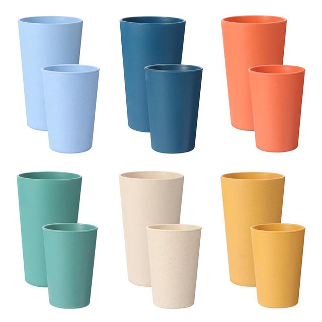12 Pack Premium Wheat Straw Cups, 6 Pcs 20 oz & 6 Pcs 10 oz Unbreakable Drinking Cups, Alternative to Plastic Cups Sets, Reusable Water Glasses Tumbler, Microwave & Dishwasher Safe, Bpa Free, 6 Colors