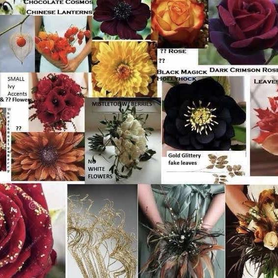 Just a few of the flowers we discussed with Kathy Bauer for the bouquet and decor.