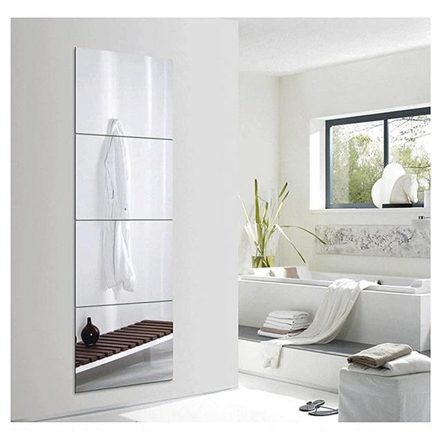 Huimei2Y Full Length Mirror Tiles, 14 Inch x 4 Pieces Frameless Wall Mirror for Vanity Bedroom, Square