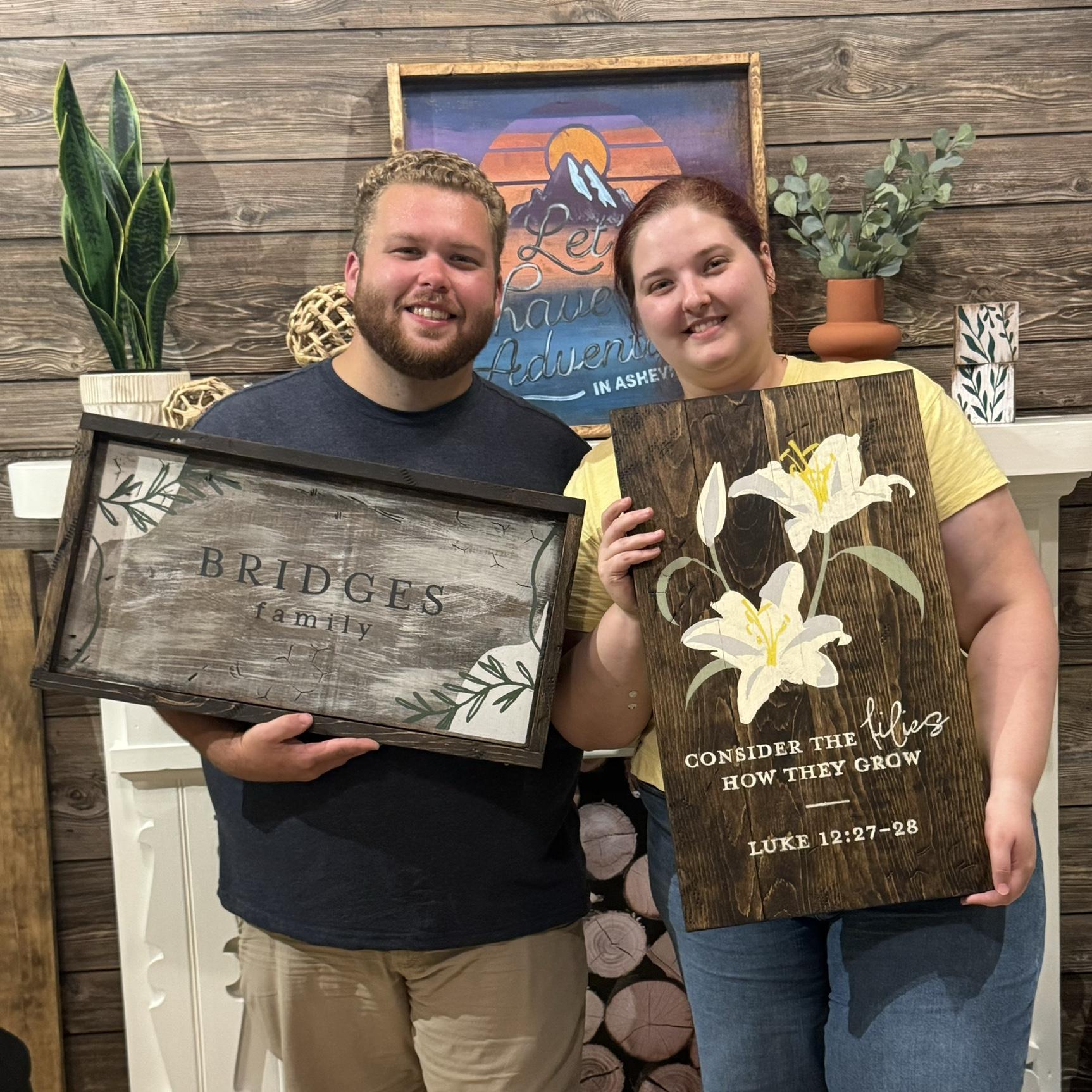 For our 1st dating anniversary and early birthday present for me, we went to Asheville to see Biltmore and to do a sort of wine and design class, these were the two projects we made.