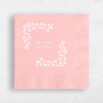 Pink Floral Wedding Napkin - Kalispell Border