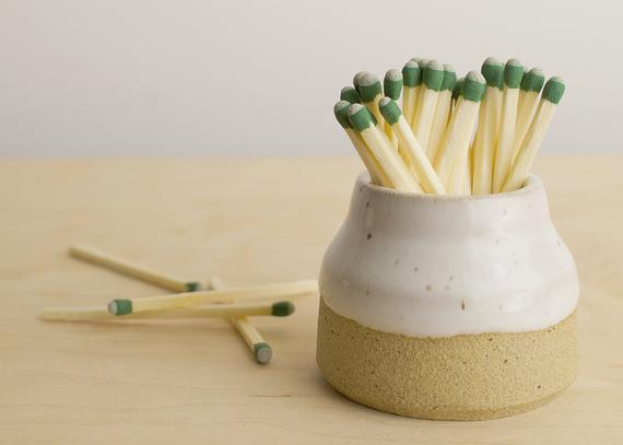 Matchstick Holder - Speckled White Ceramic Matchstick Holder - Ceramic Match Striker - Airplant Holder *Strike anywhere matches ONLY*