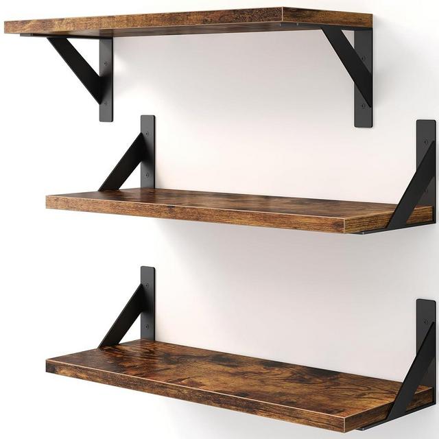 VMROF Floating Shelves for Wall, Wall Mount Book Shelf, Hanging Shelves, Wall Bookshelf for Bedroom, Office, Living Room (Rustic Brown, 17 Inches)