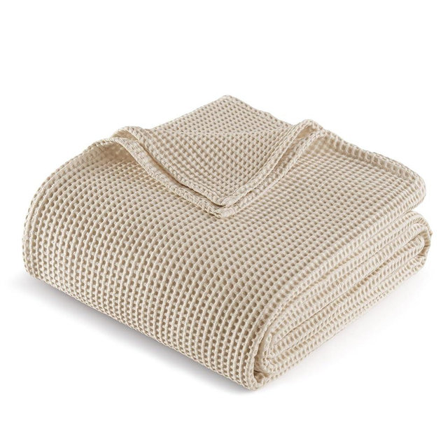 Exclusivo Mezcla 100% Cotton Waffle Throw Blanket for Couch, Sofa, Lightweight and Breathable Gauze Muslin Blanket for Summer, Moisture-Wicking, Home Decor, 50"x70", Khaki