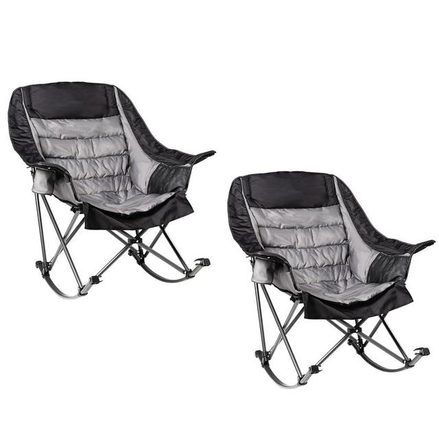 Foristrail 2 PCS Oversized Rocking Camping Chair for Adults - 400lbs Capacity Padded Camp Chair, Portable Foldable Outdoor Rocker Chair for Camping, Backyard, Patio (Black & Gray)