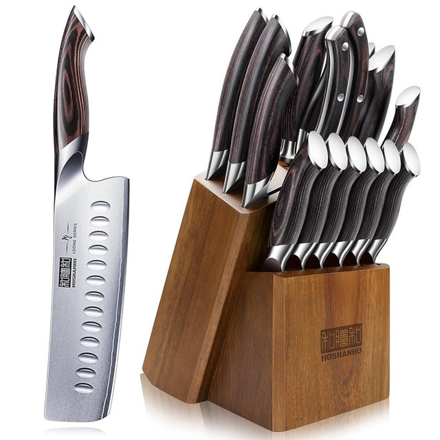 HOSHANHO 16-Piece Ultra Sharp Knife Set+7 Inch Japanese Steel Nakiri Knife with Ergonomic Handle