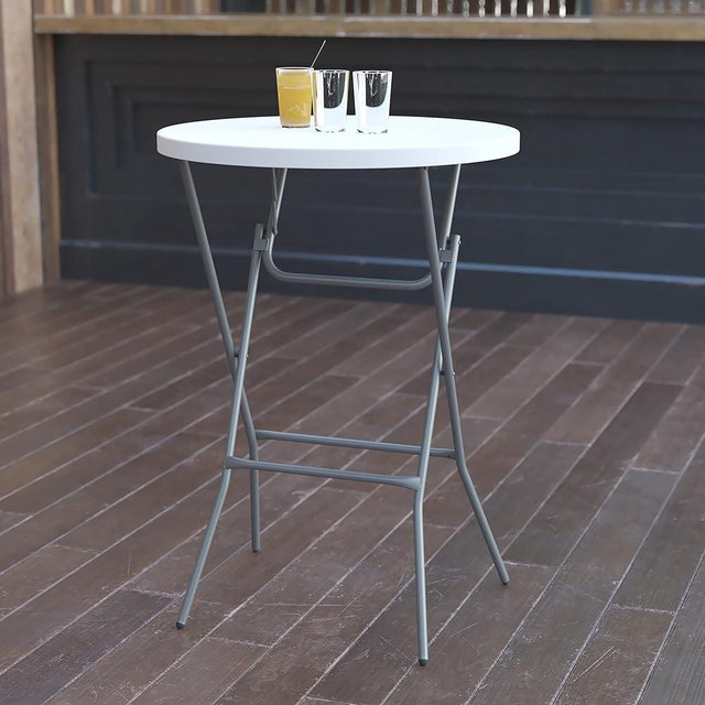 Flash Furniture 32" Round Folding Bar Height Tables for Parties and Commercial Events, Indoor/Outdoor Plastic Bar Height Folding Tables, Set of 4, White
