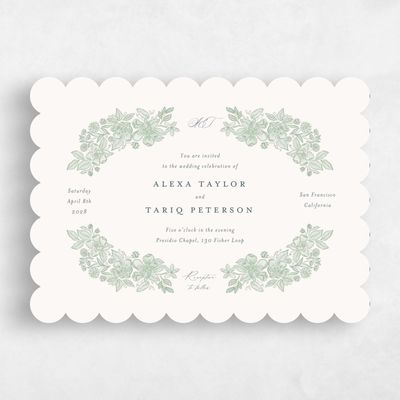 Green Scalloped Wedding Invitation - Siena Landscape