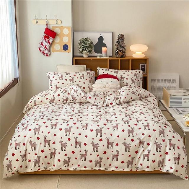 Erwinmu Christmas Duvet Cover Set Queen,Reindeer Printed Christmas Bedding Queen Size,Soft Brushed Microfiber Comforter Cover Sets Includes 1 Duvet Cover and 2 Pillow Shams