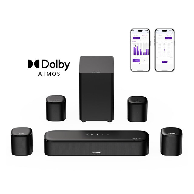 ULTIMEA Aura A60 7.1ch Sound Bar with Dolby Atmos, Subwoofer, 4 Surround Speakers, App Control, HDMI eARC