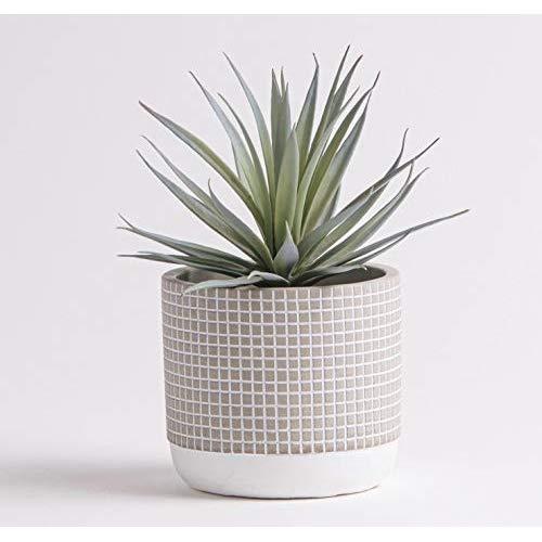 Kurrajong Farmhouse 8" x 4.5" Artificial Green Artificial Plant Shrub in Concrete Cement Pot, Beautiful feaux Plant, Soft Realistic Fake Plant, Artificial Plants, plantas artificiales decorativas