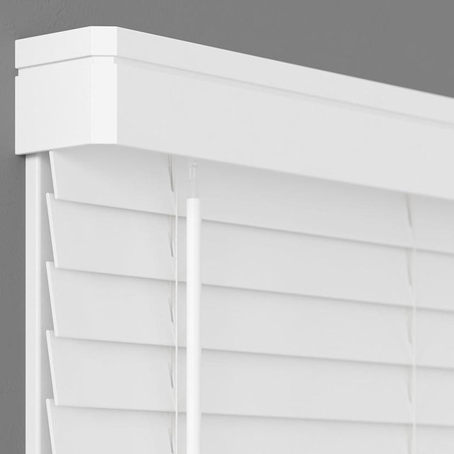 Lumino - 2" Cordless Smooth Slat Faux Wood Window Blinds for Home - 70" W x 84" L - White, Faux Wood Blinds for Indoor Windows, Room Darkening Blinds with Contemporary Valance