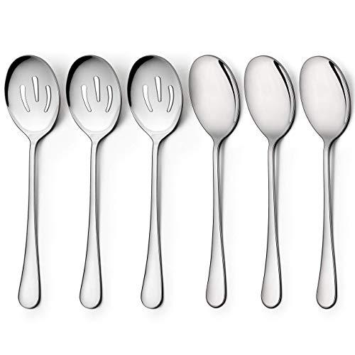 LIANYU Serving Spoons x 3, Slotted Serving Spoon x 3, Stainless Steel Party Buffet Catering Dinner Banquet Serving Spoons, 8 3/4", Mirror Finish, Dishwasher Safe