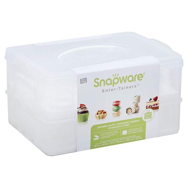Snapware Snap 'N Stack | Portable Storage Carrier with Lid for Desserts | 14.1 x 10.5 Inch Clear Stackable Storage Bins | Dishwasher, Freezer, and Microwave Safe Containers are BPA Free