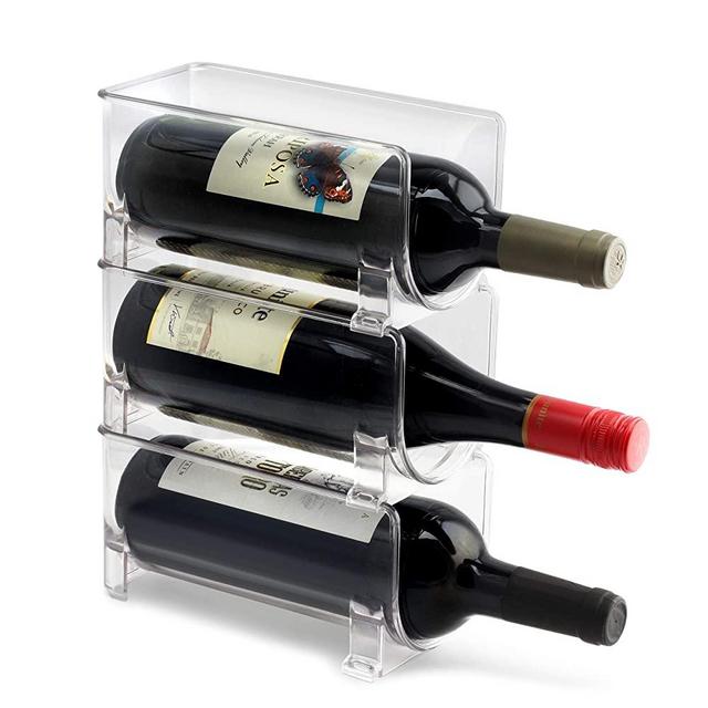 ELTOW Modular Plastic Wine Rack (3-Pack) Stackable Display and Fridge Storage System - Clear, Heavy-Duty PET Plastic - Great for Home Kitchen Refrigerator, Bar, Countertop, or Dining Room Use