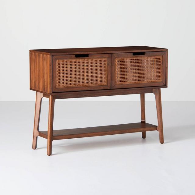 Wood & Cane Console Table with Pull Down Drawers Brown - Hearth & Hand™ with Magnolia