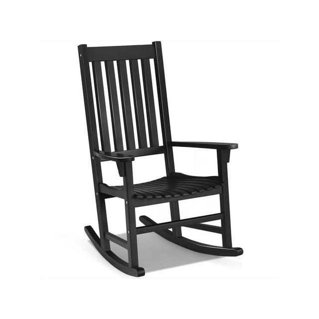 Costway Wooden Rocking Chair Porch Rocker High Back Garden Seat For Indoor Outdoor Black