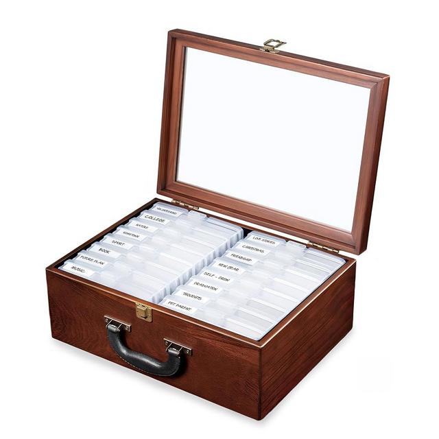 Lurgno Photo Storage Box 4" x 6", 16 Inner Extra Large Organizer Acid-Free Photo Keeper Storage Case, Wooden Keepsake Box for Crafts and Photo Storage