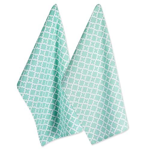 DII Cotton Lattice Dish Towels with Hanging Loop, 18 X 28" Set of 2, Fast Dry Kitchen Tea Towels for Everyday Cooking and Baking-Aqua