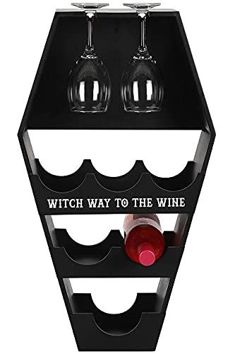 Ebros Gothic Graveyard Creepy Oddity Witches and Vampire Black Coffin Casket Wine Glasses and Bottles Rack Display Shelf Stand MDF Wood Dead Alchemy Home Office Room Accent