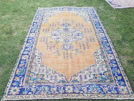 6'2'' x 9'3'' Vintage Oushak Rug, Turkish Old Rug, Low Pile Oushak, Distressed Rug