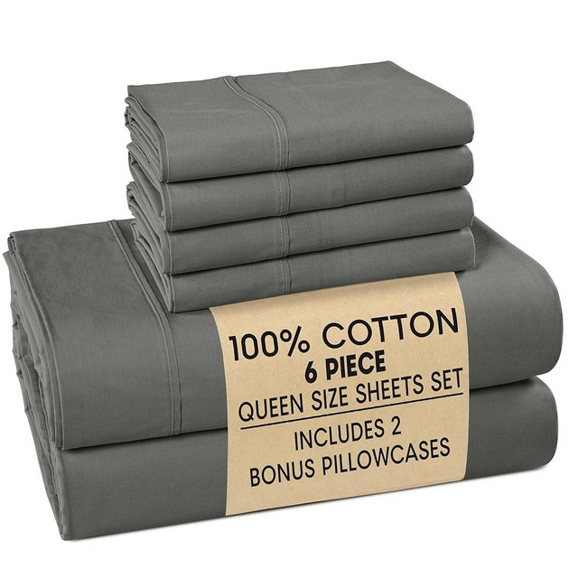 Casa Platino Queen Sized Sheets – 6 Piece Queen Size Sheets Set, Soft & Breathable, with 15 Inch Deep Pocket Fitted Sheet, Cozy Cooling Sheets, Perfect for Daily Use & Machine Washable – Dark Grey