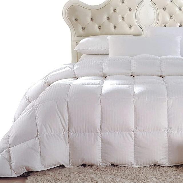 Royal Hotel Down Comforter, Hypoallergenic Down Comforters, Light and Buffy, 100% Cotton Striped Shell, Medium Warmth, Duvet Insert, King / California King
