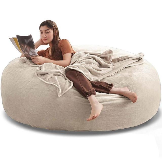 6FT,Jumbo Bean Bag Chair for Adults，Bean Bag with Filler Included，Comfortable and Soft Flannel Cover, Removable and Washable, Oversized Bean Bag, Suitable for Living Room and Bedroom.(Apricot)