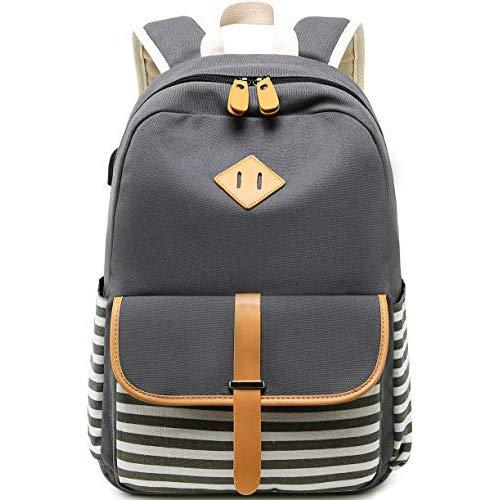 Travel Laptop Backpacks Womens Girls College School Backpack with USB Charger Port and over Luggage Trolley Sleeve (Grey)